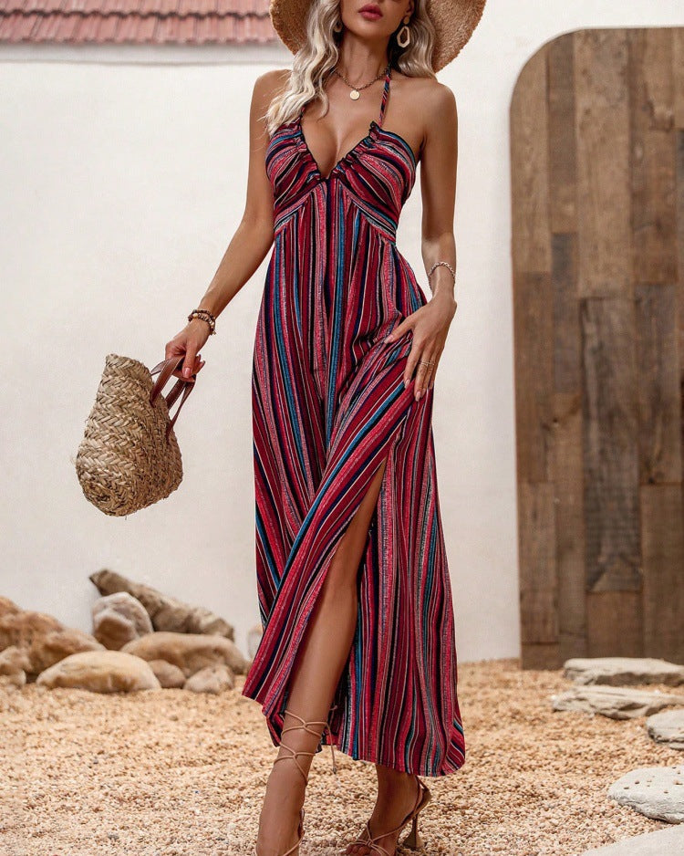 Abito Estivo Donna Senza Maniche con Spalline Sottili e Stampa Midi – Abito Casual Estivo