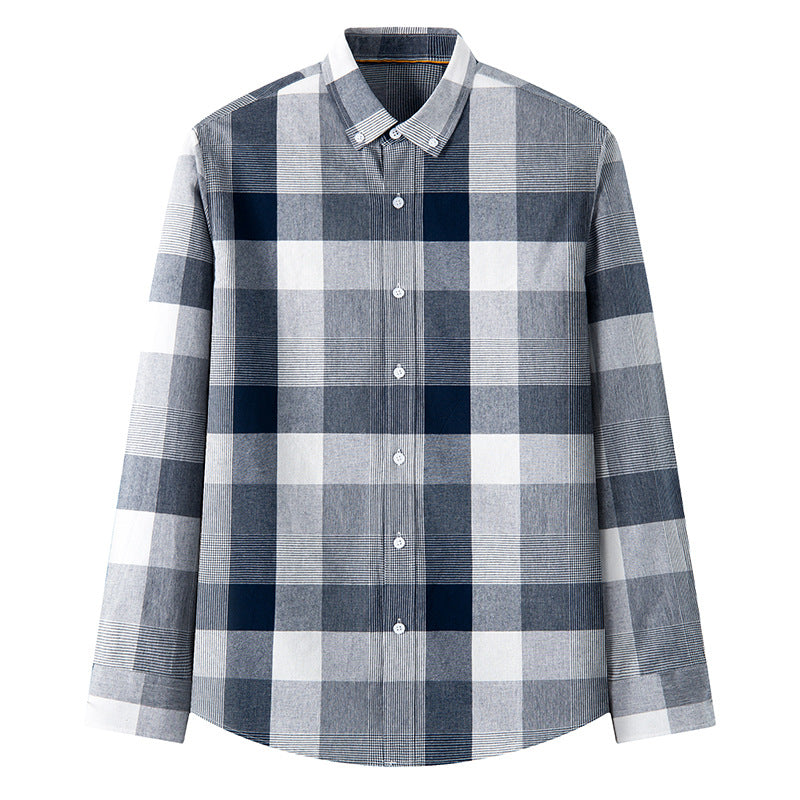 Men's Long Sleeve Shirt with Plaid Pattern and Relaxed Fit