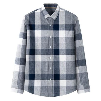 Men's Long Sleeve Shirt with Plaid Pattern and Relaxed Fit