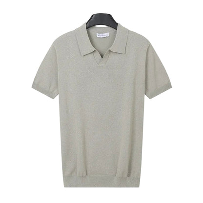 Sommerpolo til mænd i strik med korte ærmer og slim fit