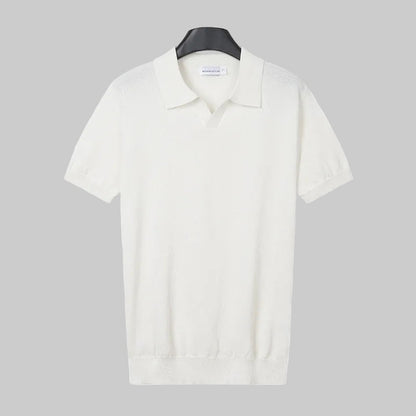 Sommerpolo til mænd i strik med korte ærmer og slim fit