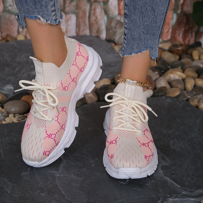 Women's Sneakers in Breathable Mesh with Laces – Rubber Sole and Round Toe