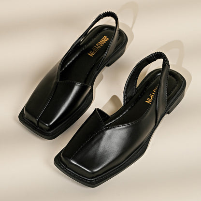 Sandali Donna Chiusi con Punta Squadrata, Fascia Elastica e Suola Piatta – Sandali Casual