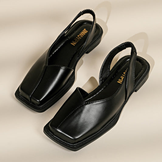 Lukkede damesandaler med firkantet tå, elastisk rem og flad sål – casual sandaler
