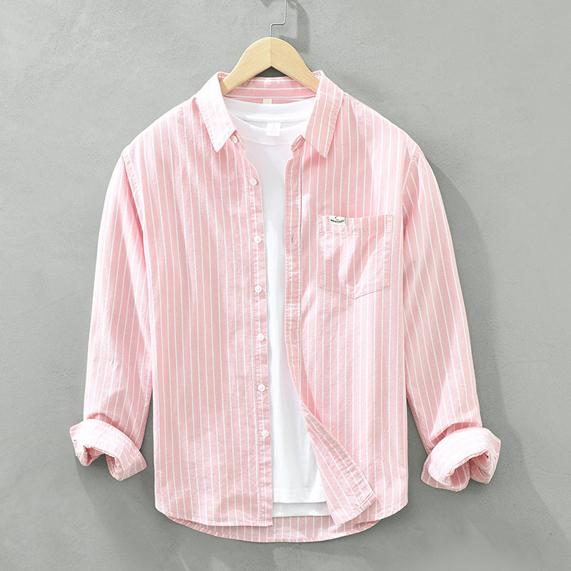 Camicia Oxford da Uomo a Righe con Maniche Lunghe e Chiusura con Bottoni