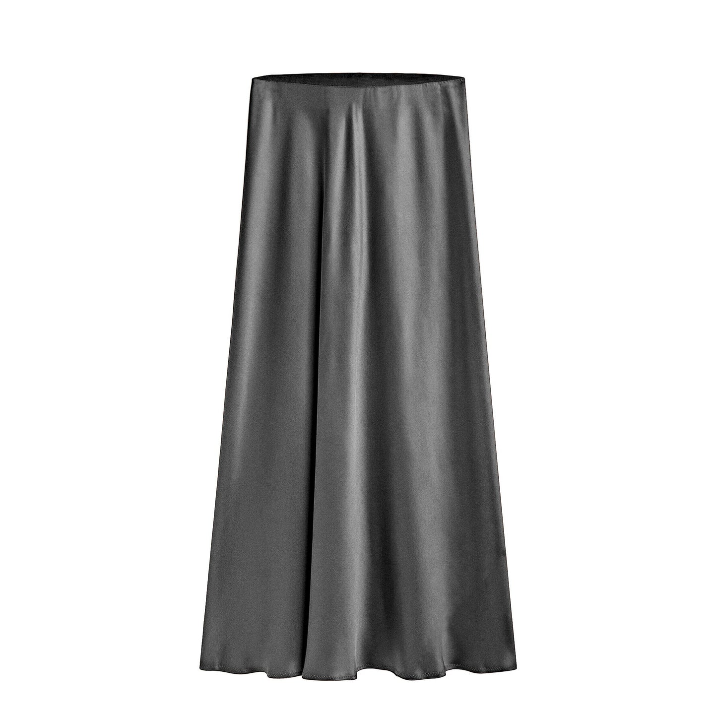Women's Mid-Length High Waist Skirt with Slanted Slit and Elastic Waistband