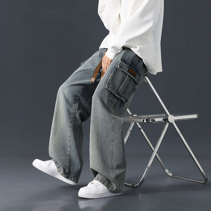 Jeans Uomo in Denim a Gamba Larga con Effetto Sfumato – Vestibilità Ampia