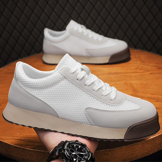 Men's retro running shoes with thick platform soles and a height-boosting design.