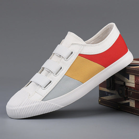 Men's Casual Canvas Sneakers with Laces – Round Toe and Color Block Details