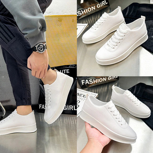 Scarpe da ginnastica bianche unisex, design minimalista, suola in gomma, perfette per moda casual e streetwear. Ideali per look moderni e versatili.