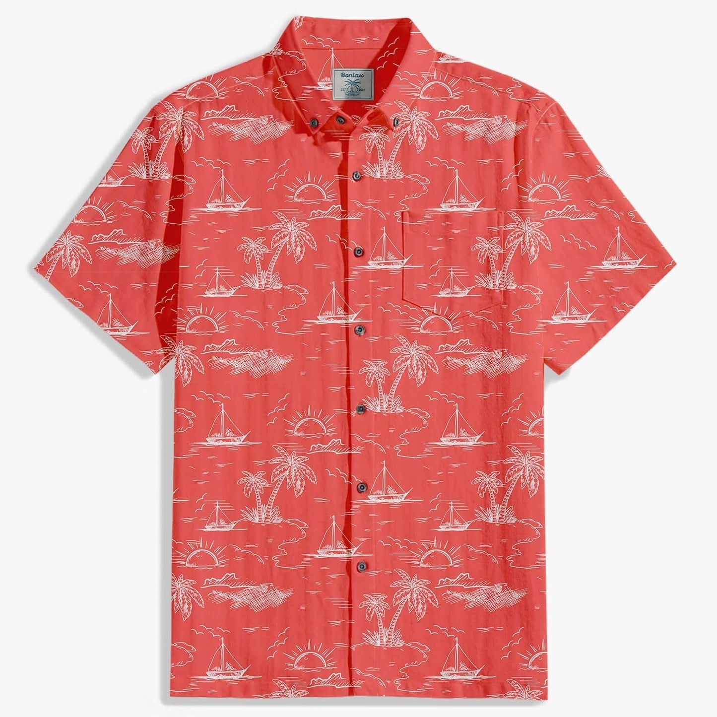 Camicia Uomo Estiva a Maniche Corte con Stampa Palme e Bottoni Frontali – Stile Casual