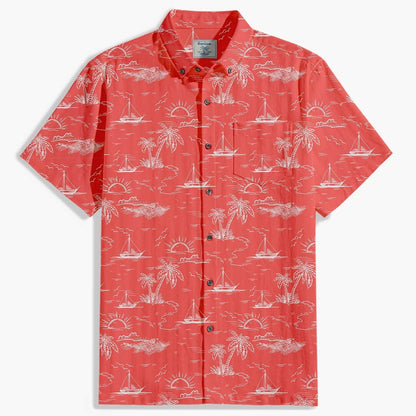 Camicia Uomo Estiva a Maniche Corte con Stampa Palme e Bottoni Frontali – Stile Casual