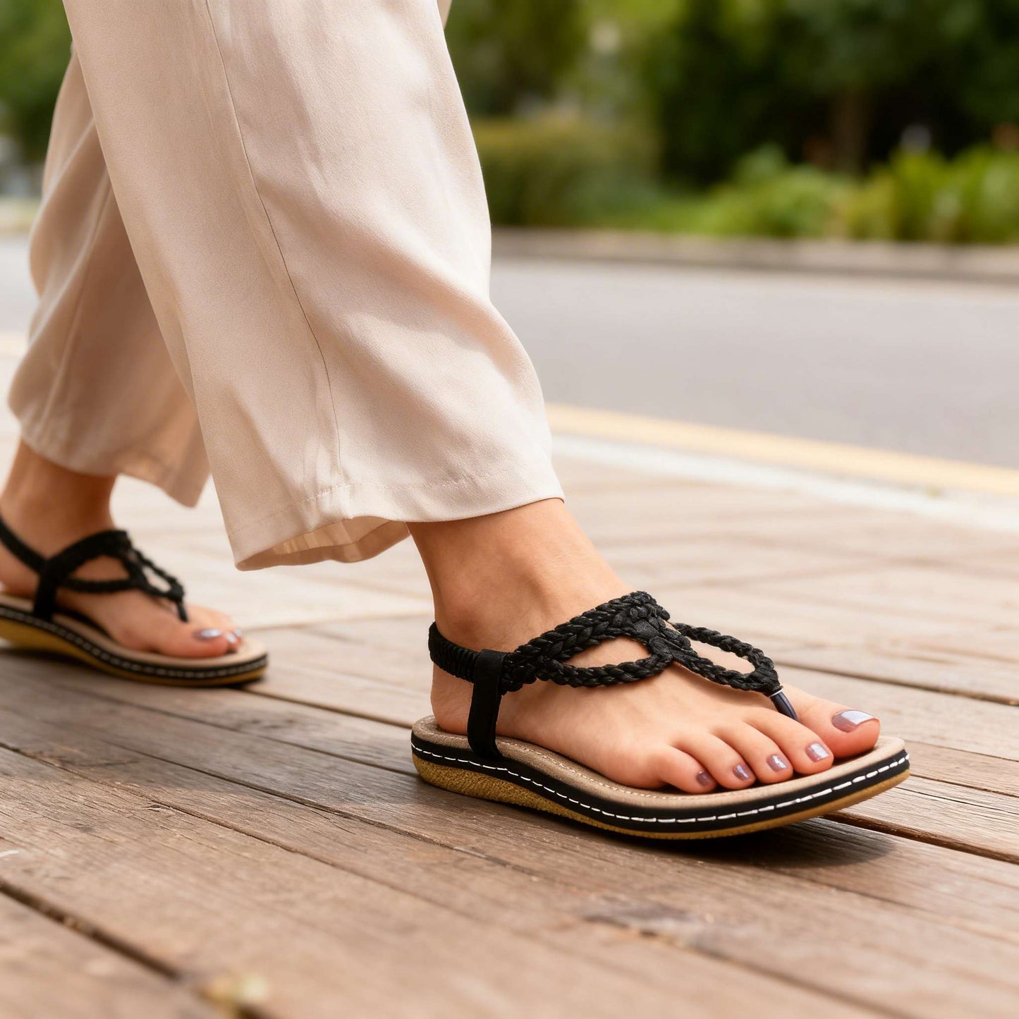 Women's Open Toe Sandals with Decorative Knot and Padded Non-Slip Sole – Casual Sandals
