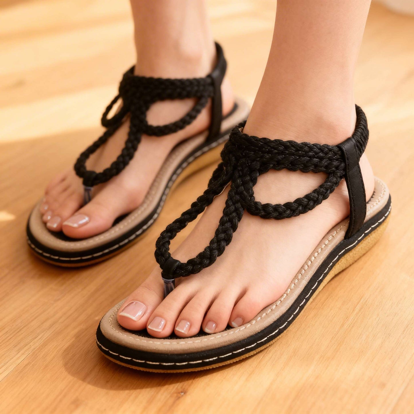 Women's Open Toe Sandals with Decorative Knot and Padded Non-Slip Sole – Casual Sandals