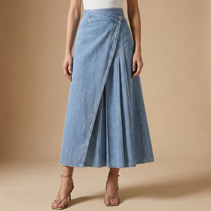 Gonna Donna in Denim a Vita Alta con Spacco Frontale – Stile Casual Estivo