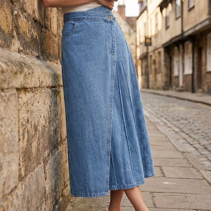 Gonna Donna in Denim a Vita Alta con Spacco Frontale – Stile Casual Estivo