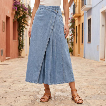 Gonna Donna in Denim a Vita Alta con Spacco Frontale – Stile Casual Estivo