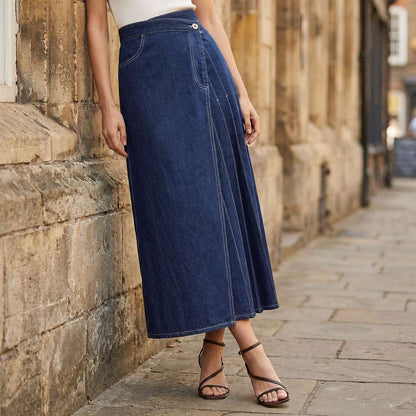 Gonna Donna in Denim a Vita Alta con Spacco Frontale – Stile Casual Estivo