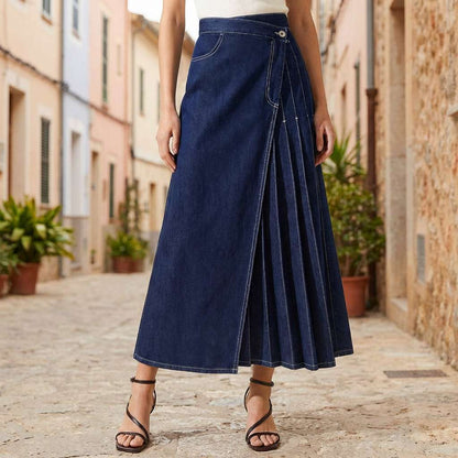 Gonna Donna in Denim a Vita Alta con Spacco Frontale – Stile Casual Estivo
