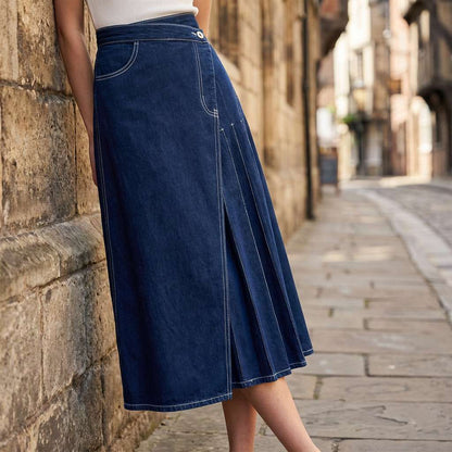 Gonna Donna in Denim a Vita Alta con Spacco Frontale – Stile Casual Estivo