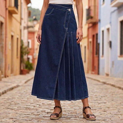 Gonna Donna in Denim a Vita Alta con Spacco Frontale – Stile Casual Estivo