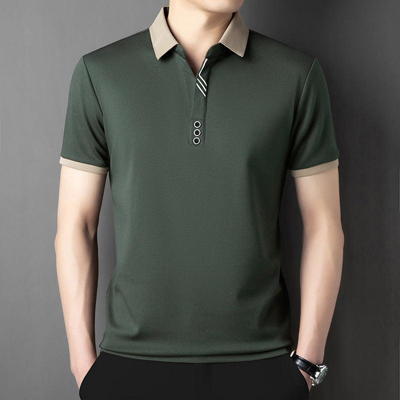 Herret-shirt i ensfarvet sommerdesign med reverskrave og asymmetrisk design – let casual t-shirt