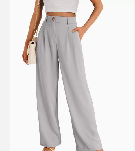 Women's High-Waisted Stretch Formal Pants with Wide Leg