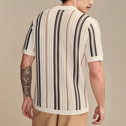 Polo Uomo Estiva a Righe Traforate con Maniche Corte – Stile Britannico Casual