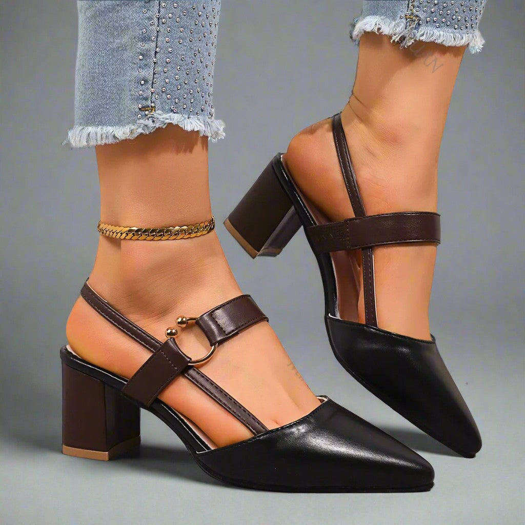 Damesko Slingback med Bred Hæl og Buefodsstøtte – Elegant Stil