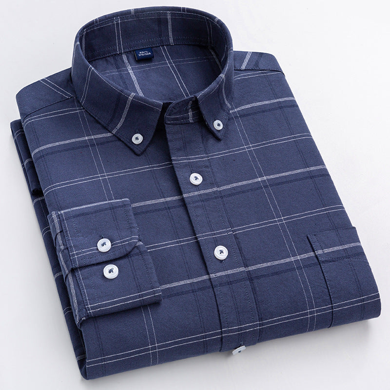 Herreskjorte med tern, lange ærmer og knaplukning – klassisk casual stil