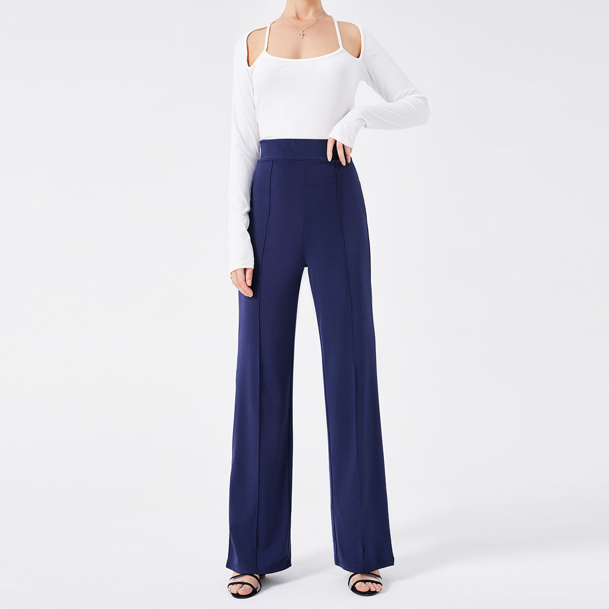 High-Waisted Slim Solid Color Women's Flared Pants