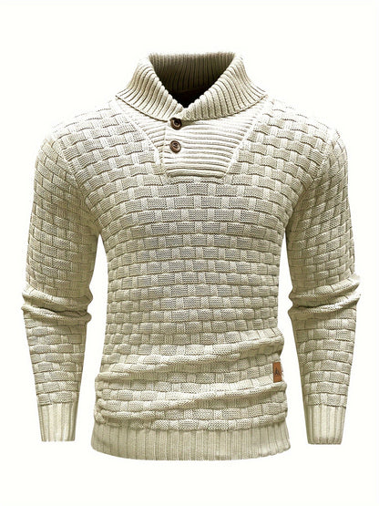 Maglione Uomo in Maglia Waffle con Collo a Sciarpa