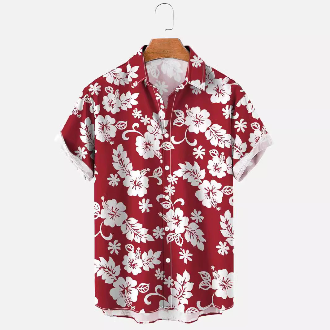 Camicia Uomo a Maniche Corte con Stampa Floreale e Tessuto Elasticizzato – Stile Casual