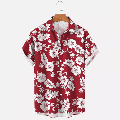 Camicia Uomo a Maniche Corte con Stampa Floreale e Tessuto Elasticizzato – Stile Casual