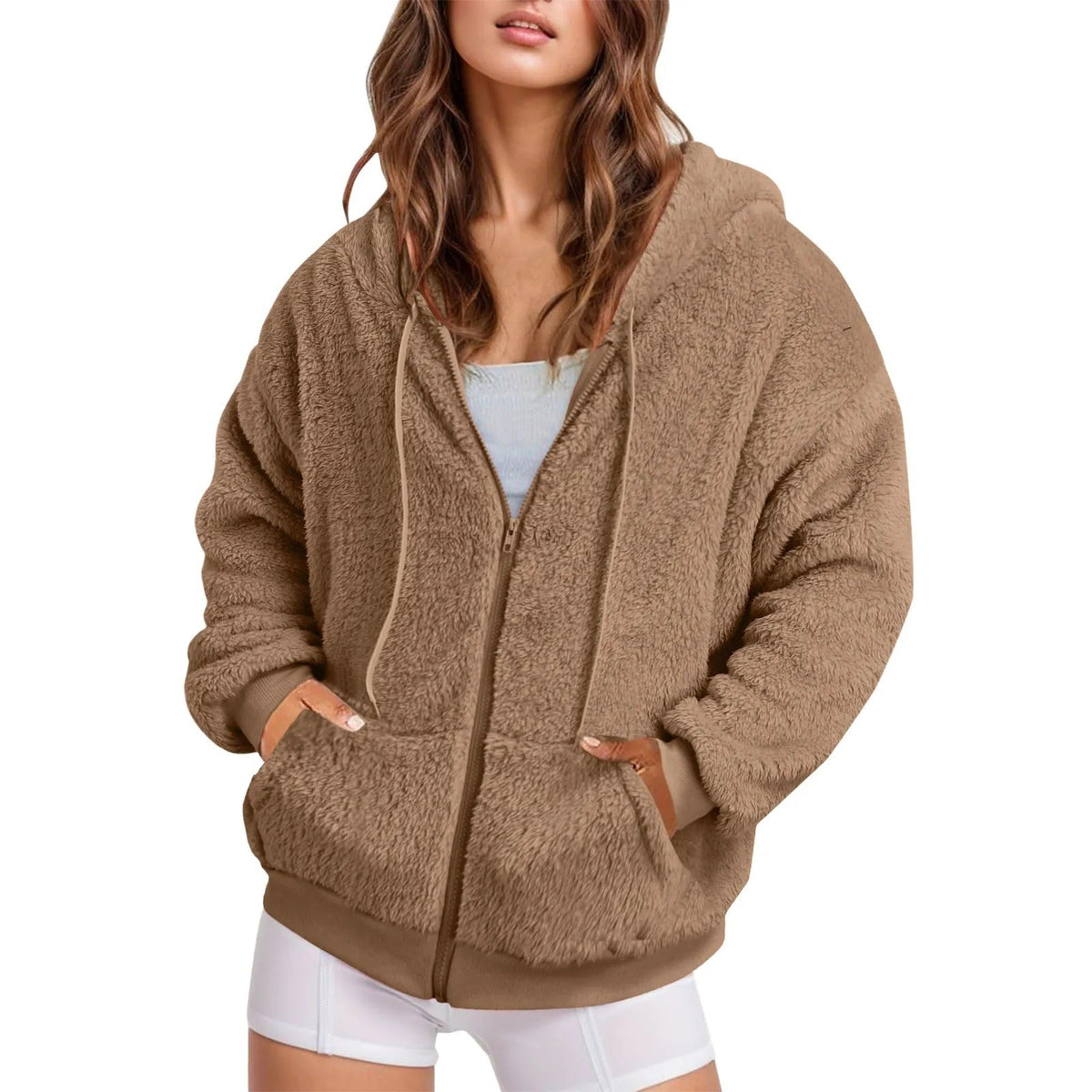 Sudadera larga otoñal para mujer con diseño de color liso