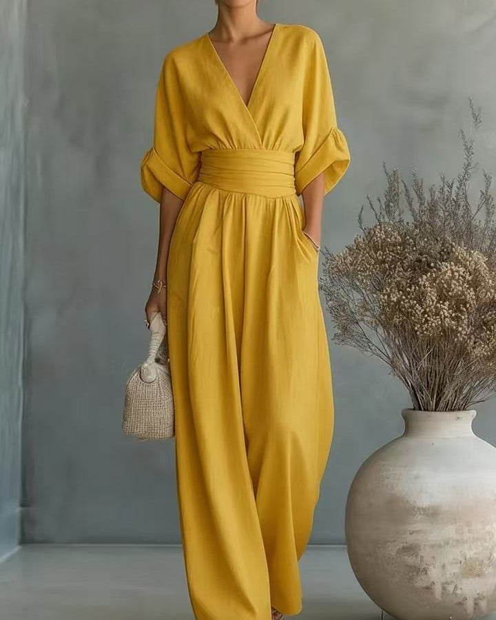 Tuta Donna con Scollo a V, Vita Alta e Vestibilità Slim – Tuta Elegante