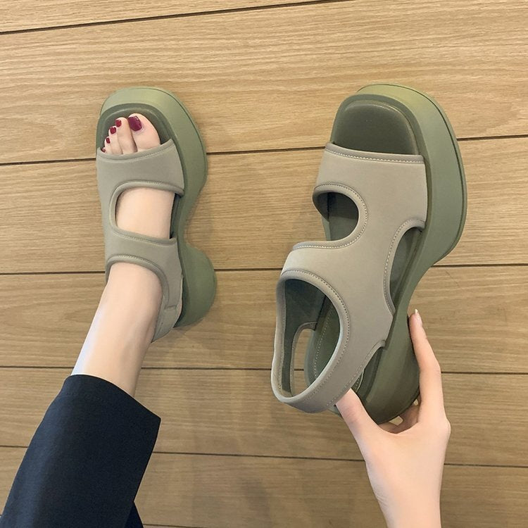 Sandalias deportivas para mujer con cuña, tiras elásticas y punta abierta – Sandalias casuales