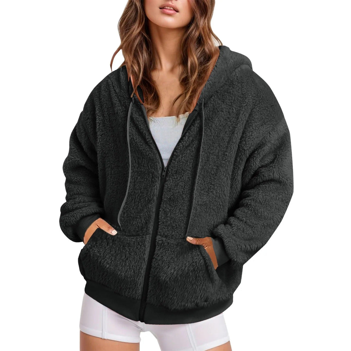 Sudadera larga otoñal para mujer con diseño de color liso