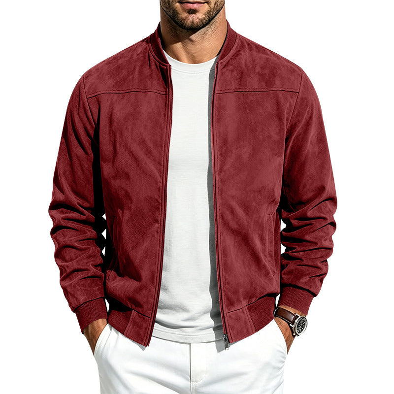 Chaqueta bomber para hombre de estilo ante, con cremallera completa, mangas largas y corte holgado.