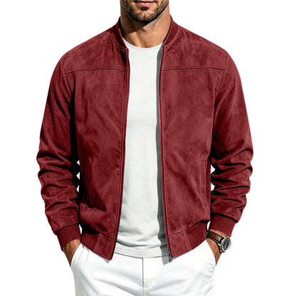 Chaqueta bomber para hombre de estilo ante, con cremallera completa, mangas largas y corte holgado.