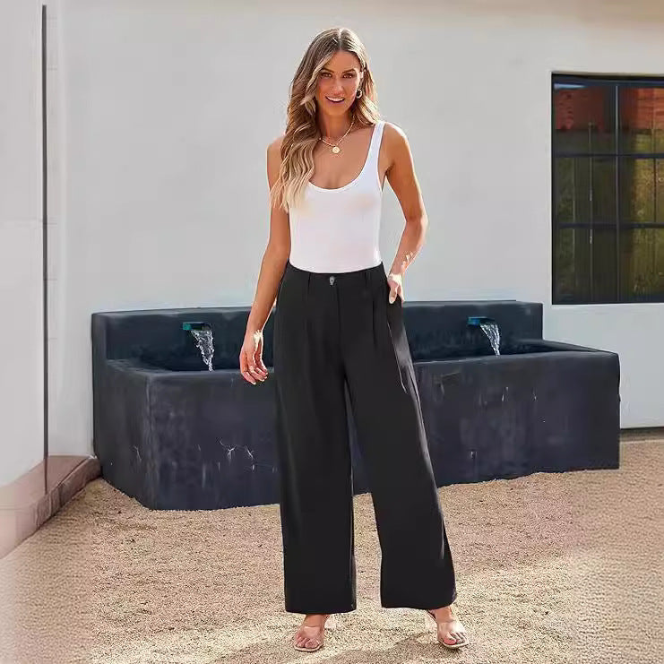 Women's High-Waisted Stretch Formal Pants with Wide Leg