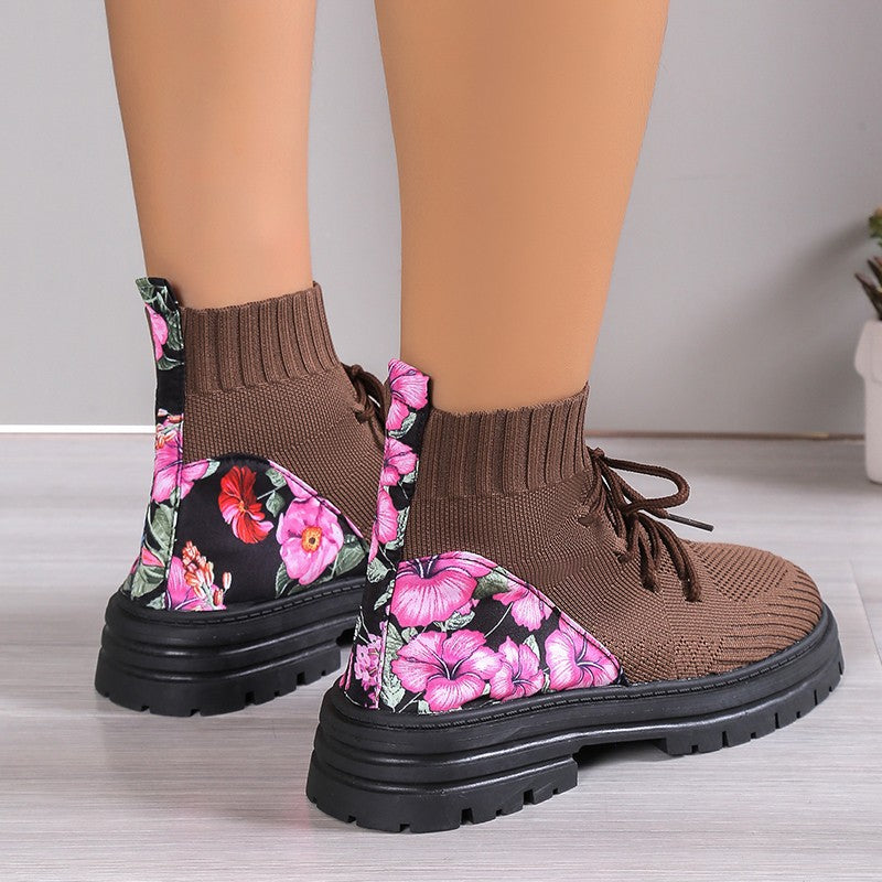 Botines de mujer otoño invierno con calceta de malla tejida – Suela plana de goma