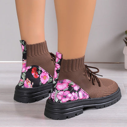 Botines de mujer otoño invierno con calceta de malla tejida – Suela plana de goma