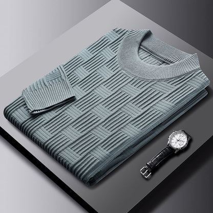 Men's Pullover Sweater with Crew Neck and Scottish Jacquard Pattern