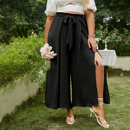 High-Waisted Women's Pants with Buckle, Wide Leg, and Cropped Length