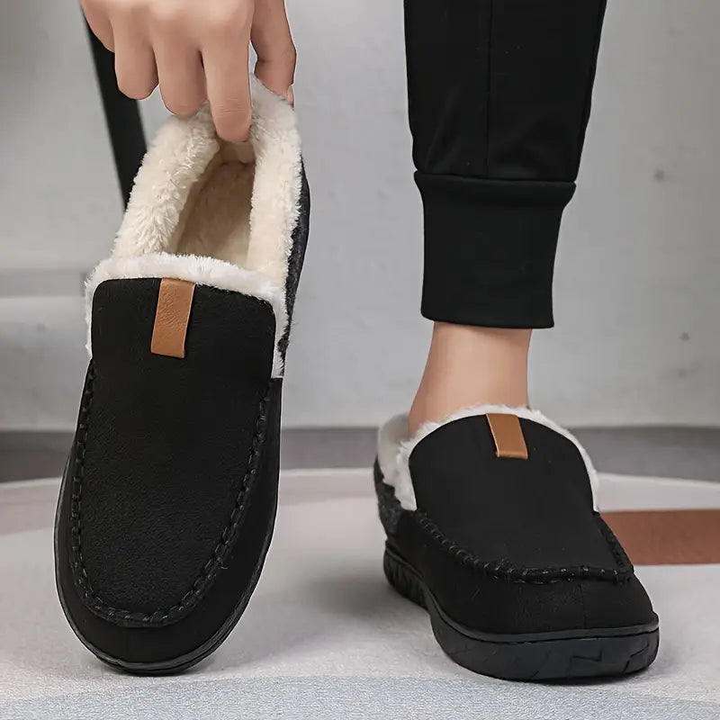 Men's Autumn Slip-On Moccasins Rounded Toe Plush Lining EVA Non-Slip Sole – Comfortable Shoes