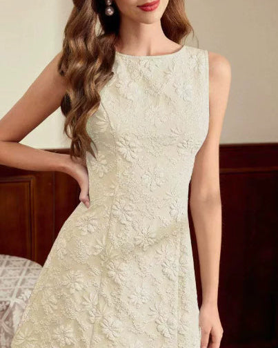 Women's Summer Midi Dress Sleeveless with Jacquard Pattern – Elegant Slim Dress