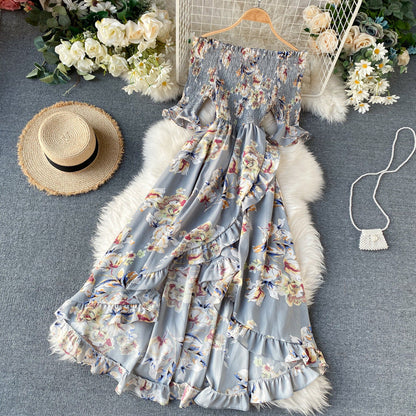 Abito Midi Donna con Spalle Scoperte, Maniche Corte e Volant – Stile Estivo