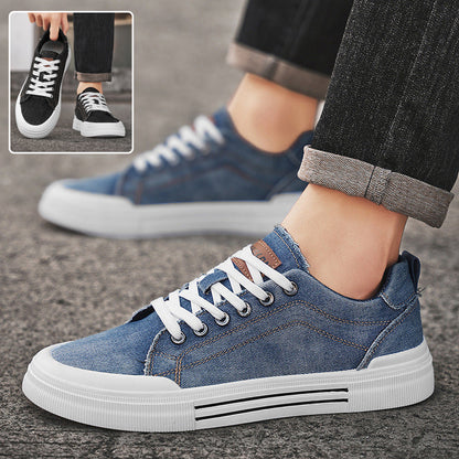 Men's Low-Cut Sneakers with Laces, Flat Heel, and Round Toe