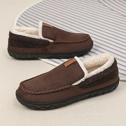 Men's Autumn Slip-On Moccasins Rounded Toe Plush Lining EVA Non-Slip Sole – Comfortable Shoes